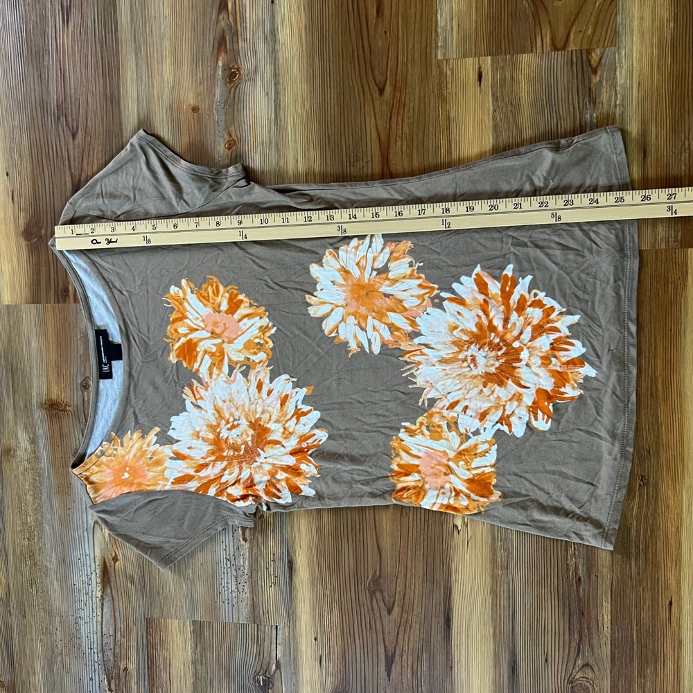 INC International Concepts Women Medium Petite MP Brown Orange Y2K Floral Top - Picture 6 of 8